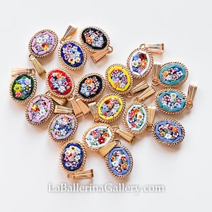 AUF LAGER Italienisch Florentiner Micro Mosaik Schmuck Anhänger für Halskette Florenz Italien Vintage-Stil floral Oval