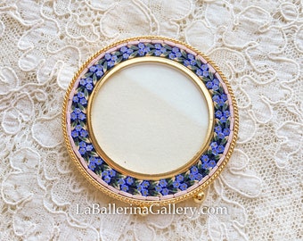 Italian Florentine Micro Mosaic Jewelry Byzantine Florence Italy vintage style floral picture frame round wedding gift home decor tabletop