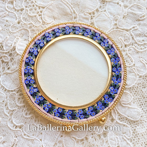 Italian Florentine Micro Mosaic Jewelry Byzantine Florence Italy vintage style floral picture frame round wedding gift home decor tabletop