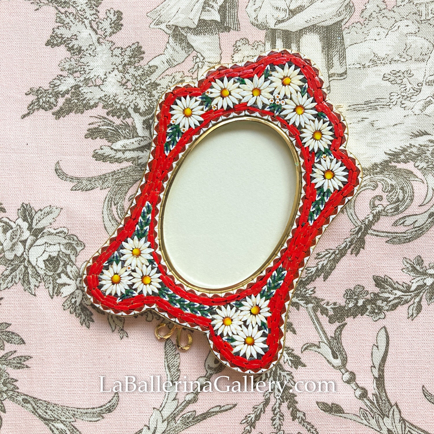 IN STOCK Italian Florentine Micro Mosaic Jewelry Florence Italy vintage style floral picture frame red wedding gift home tabletop