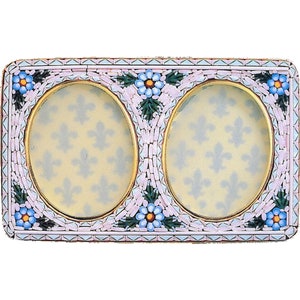 Italian Florentine Micro Mosaic Jewelry Byzantine Florence Italy vintage floral picture frame wedding gift decor tabletop rectangle oval