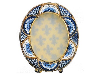 Italian Florentine Micro Mosaic Jewelry Byzantine Florence Italy vintage style floral picture frame wedding gift decor tabletop oval