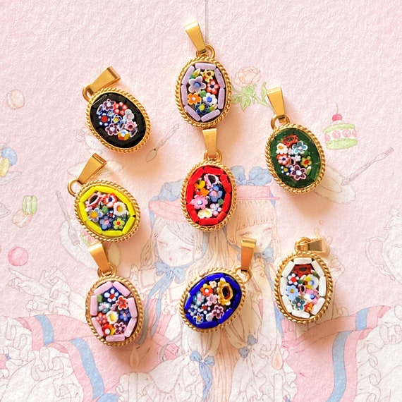 Italian Florentine Micro Mosaic Jewelry Pendant for Necklace Byzantine Brass Glass Florence Italy Vintage Style Floral Oval Etsy