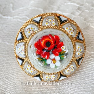 IN STOCK Italian Florentine Micro Mosaic Jewelry ring Florence Italy vintage style floral round micromosaic free size rose