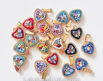 EN STOCK Colgante de joyería de micro mosaico florentino italiano para collar, estilo vintage, Florencia, Italia, corazón floral