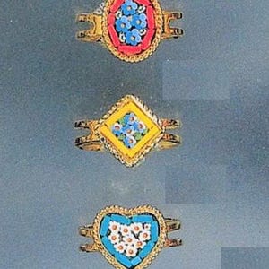 Italian Florentine Micro Mosaic Jewelry ring Byzantine, brass glass Florence Italy vintage style floral round micromosaic free size