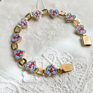 Bracelet Italian Florentine Micro Mosaic Jewelry golden brass glass Florence Italy vintage style floral oval round