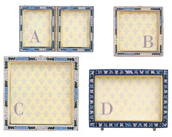 Italian Florentine Micro Mosaic Jewelry Florence Italy vintage style floral picture frame wedding gift decor tabletop rectangle square