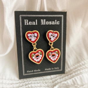 Earring stud drop Italian Florentine Micro Mosaic Jewelry Byzantine, brass glass Florence Italy vintage style floral gift Italy flowers