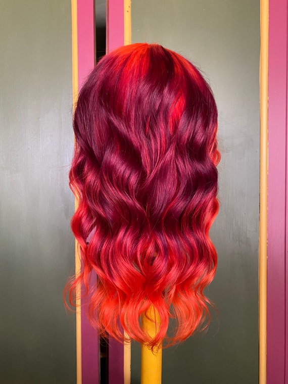 Orange Purple Lace Front Human Hair Wig Ready To Ship Etsy