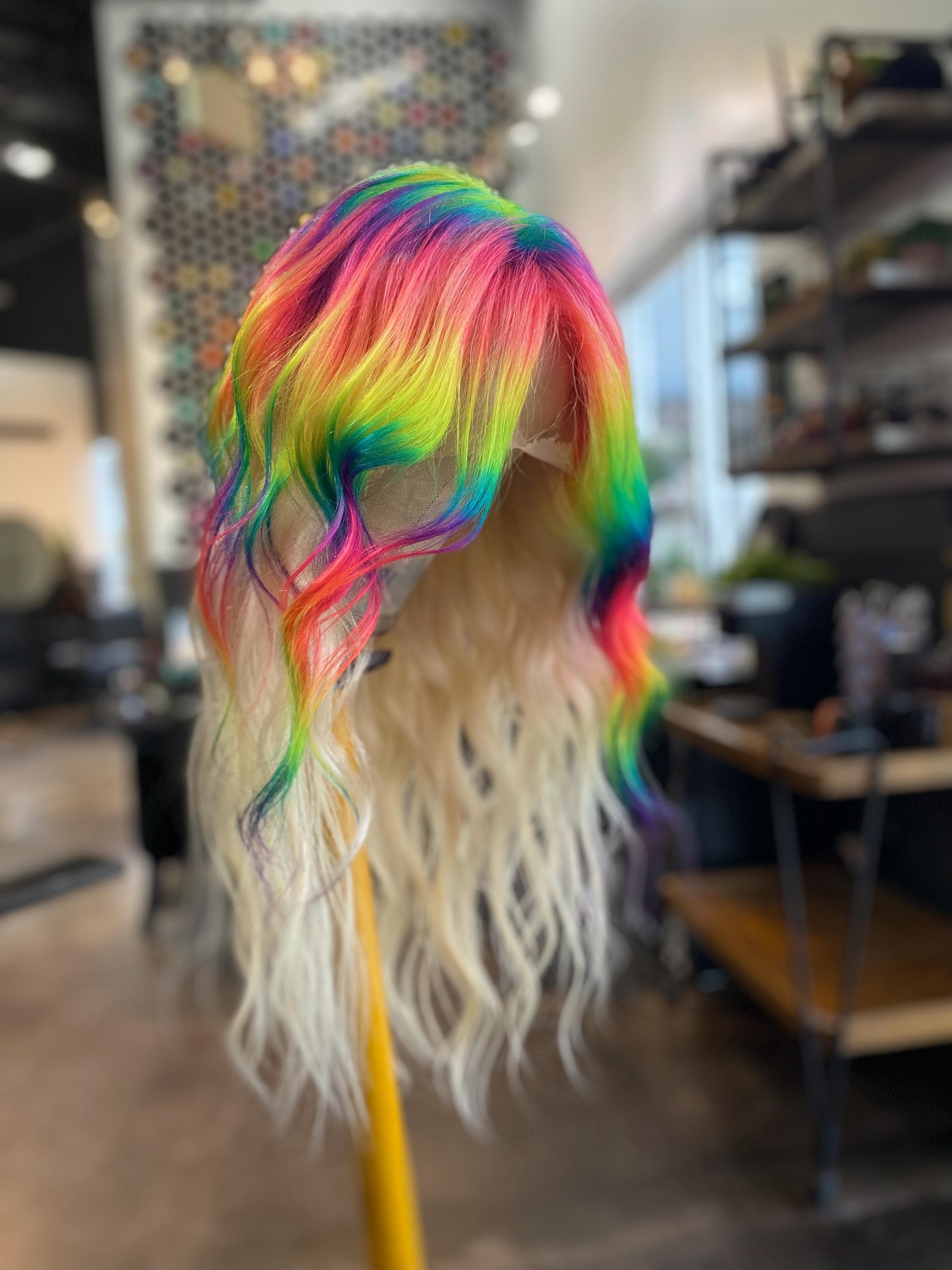 26” Human Hair Lace Front Rainbow Prism Blonde Wig - Etsy