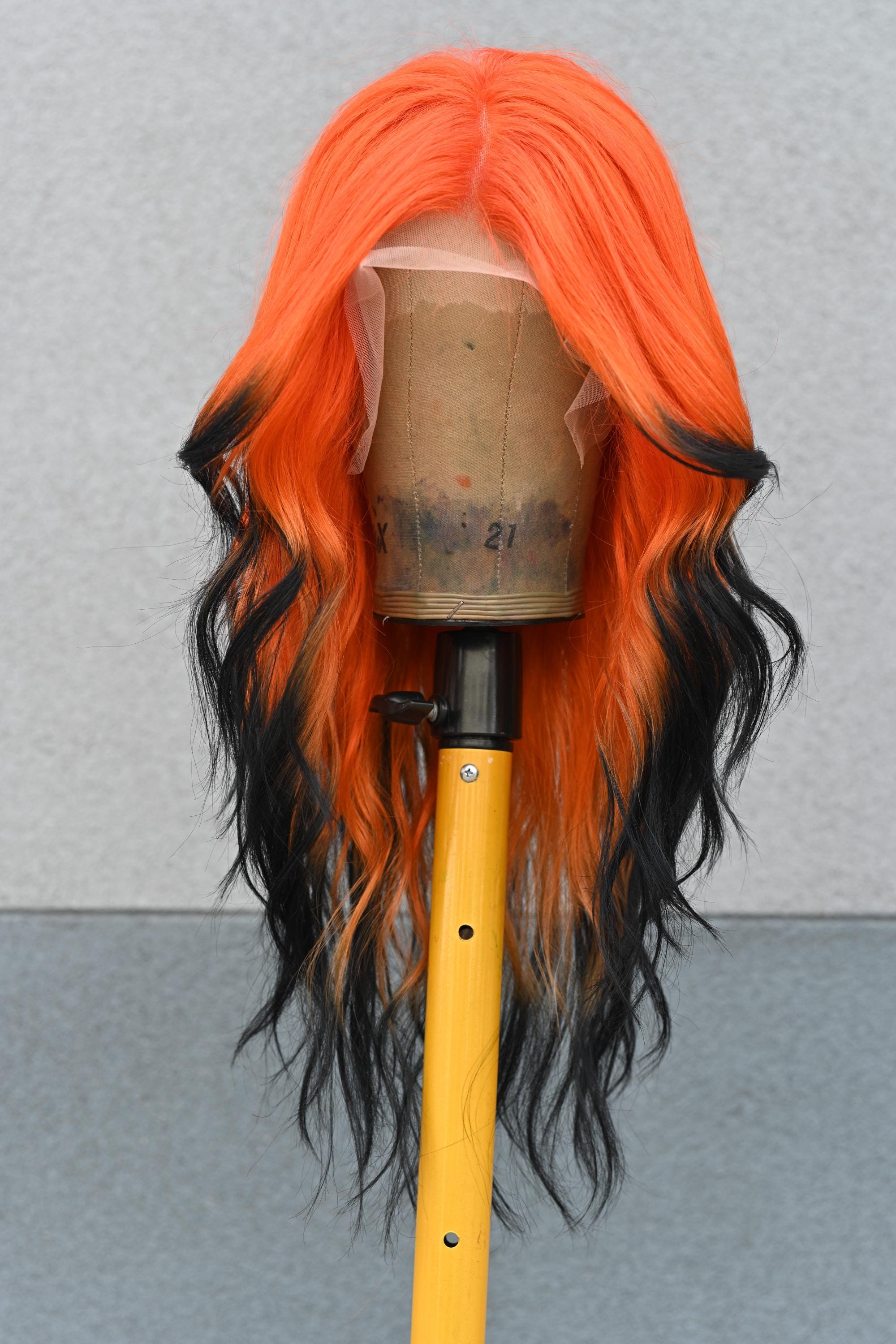 Orange wig black lace front middle part 26 inch long wavy layered Amazon.com : EVLYNN Ginger HD Lace Front Loose Wave Wig  main image 4