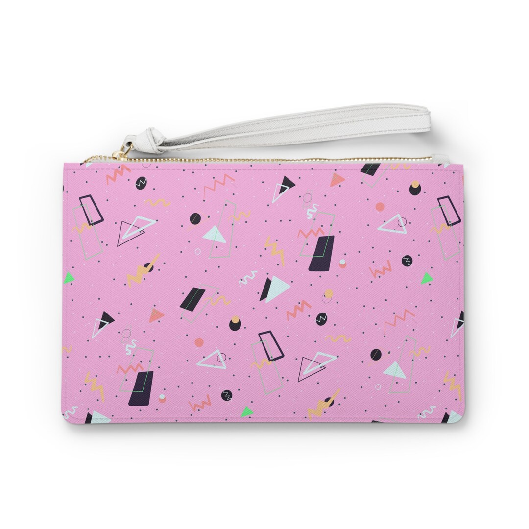 80s/90s Pink Confetti Clutch Bag Retro Geometric Art Etsy