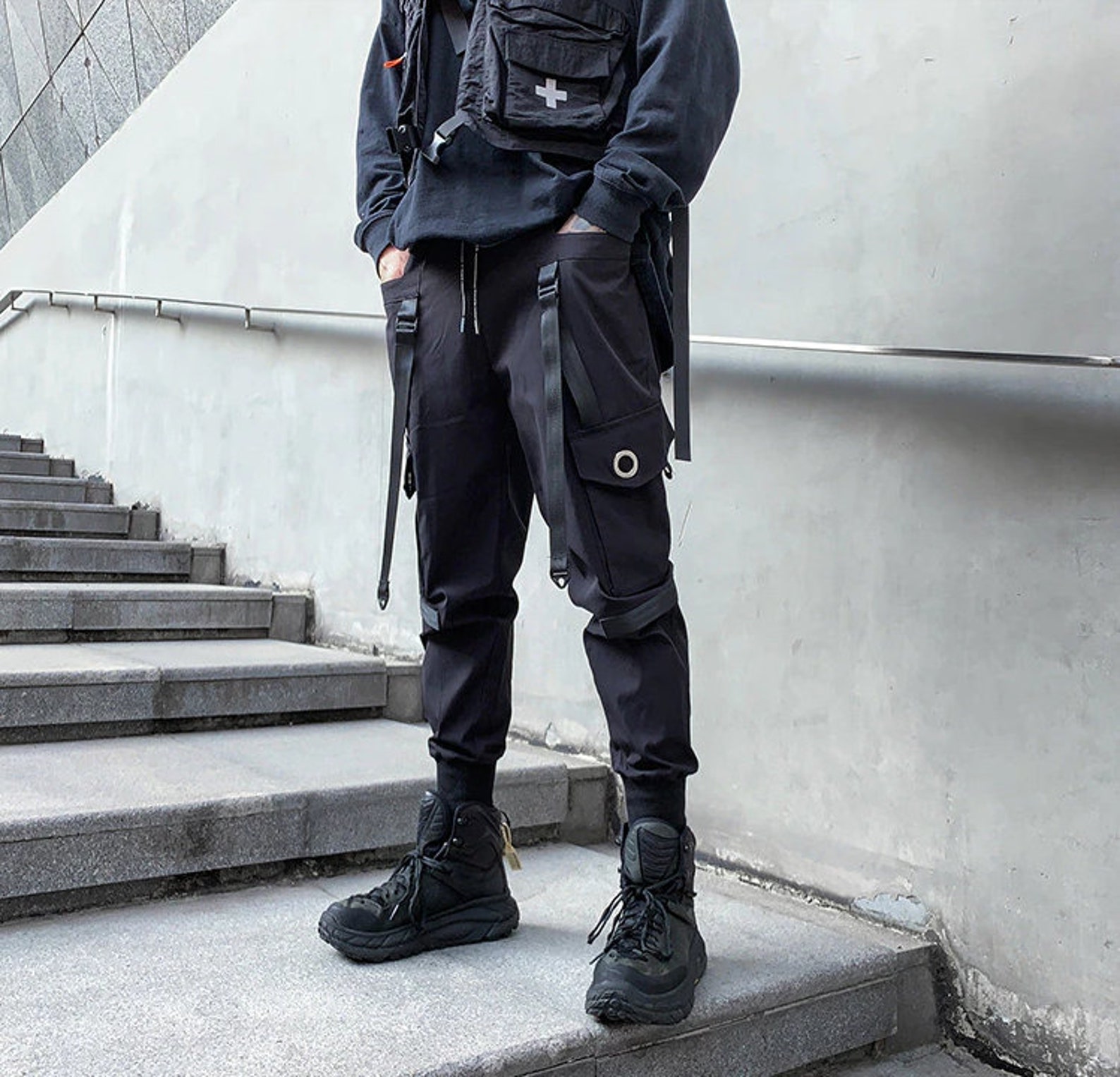 2021 Japanese Style Techwear Men's Ribbons Hip Hop Cargo | Etsy