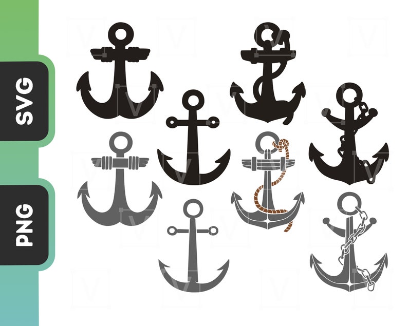 Anchors SVG Clipart Anchor With Rope and Anchor With Chain Etsy