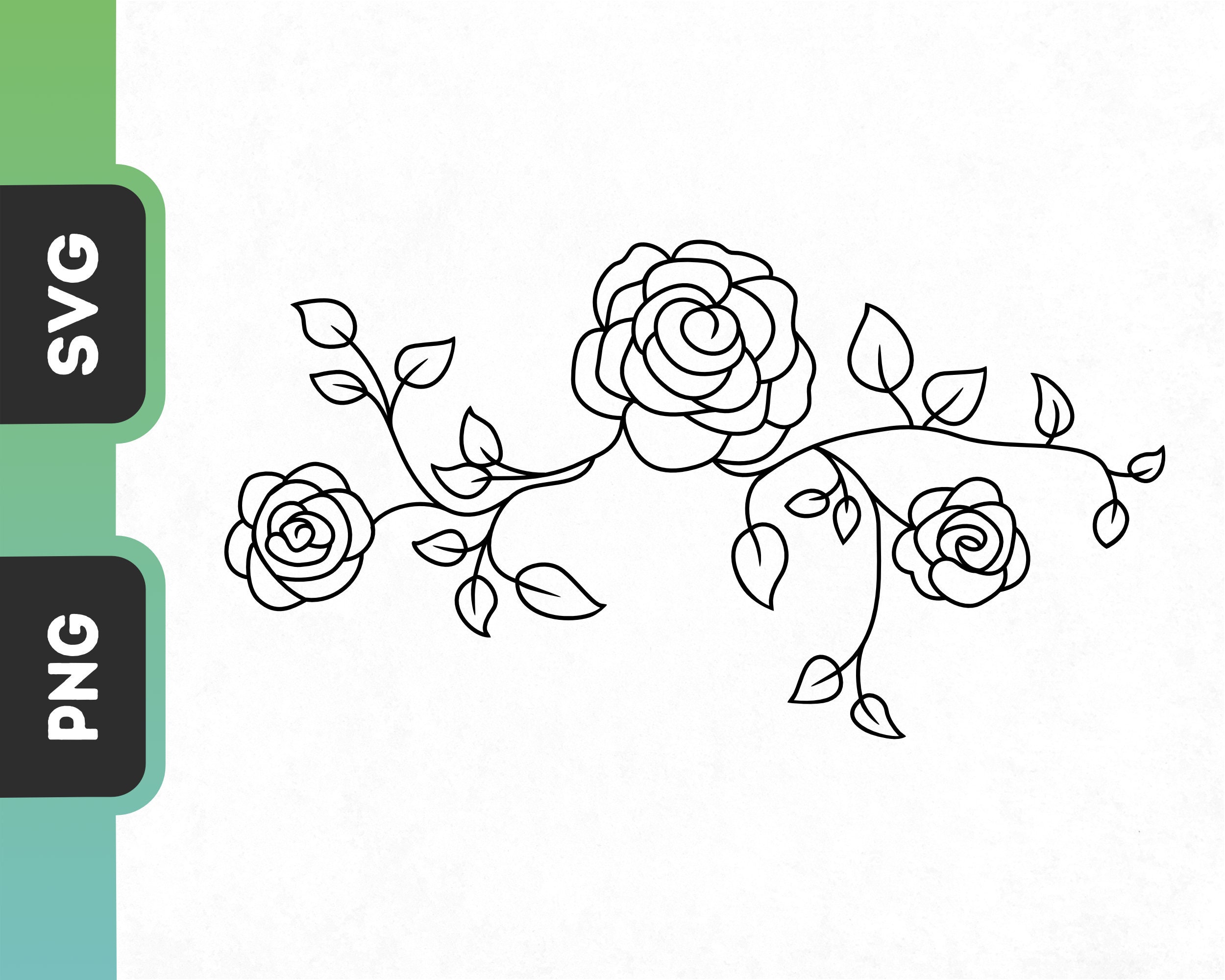 Rose Vine SVG Clipart Floral Rose Vine Outlined Vector Etsy