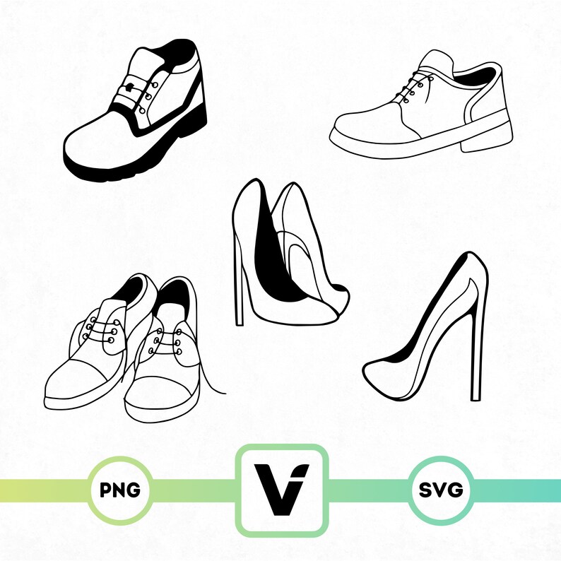 Shoes Variety SVG Clipart Boots Heels Sneaker Outlined Etsy
