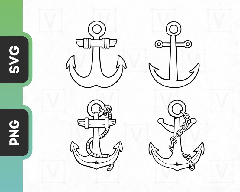 Anchors SVG Clipart Anchor With Rope and Anchor With Chain Etsy