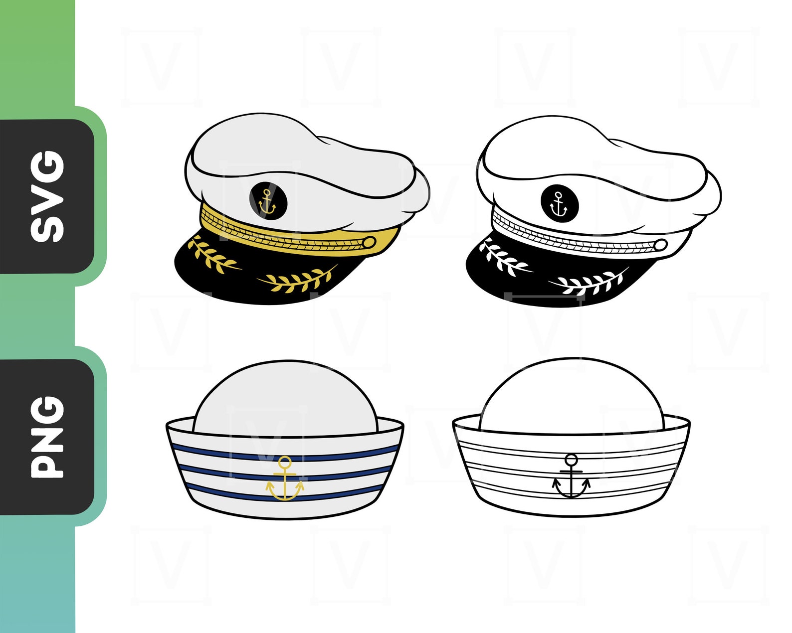 Boat Hats SVG Clipart Nautical Ship Hats Captain and Etsy