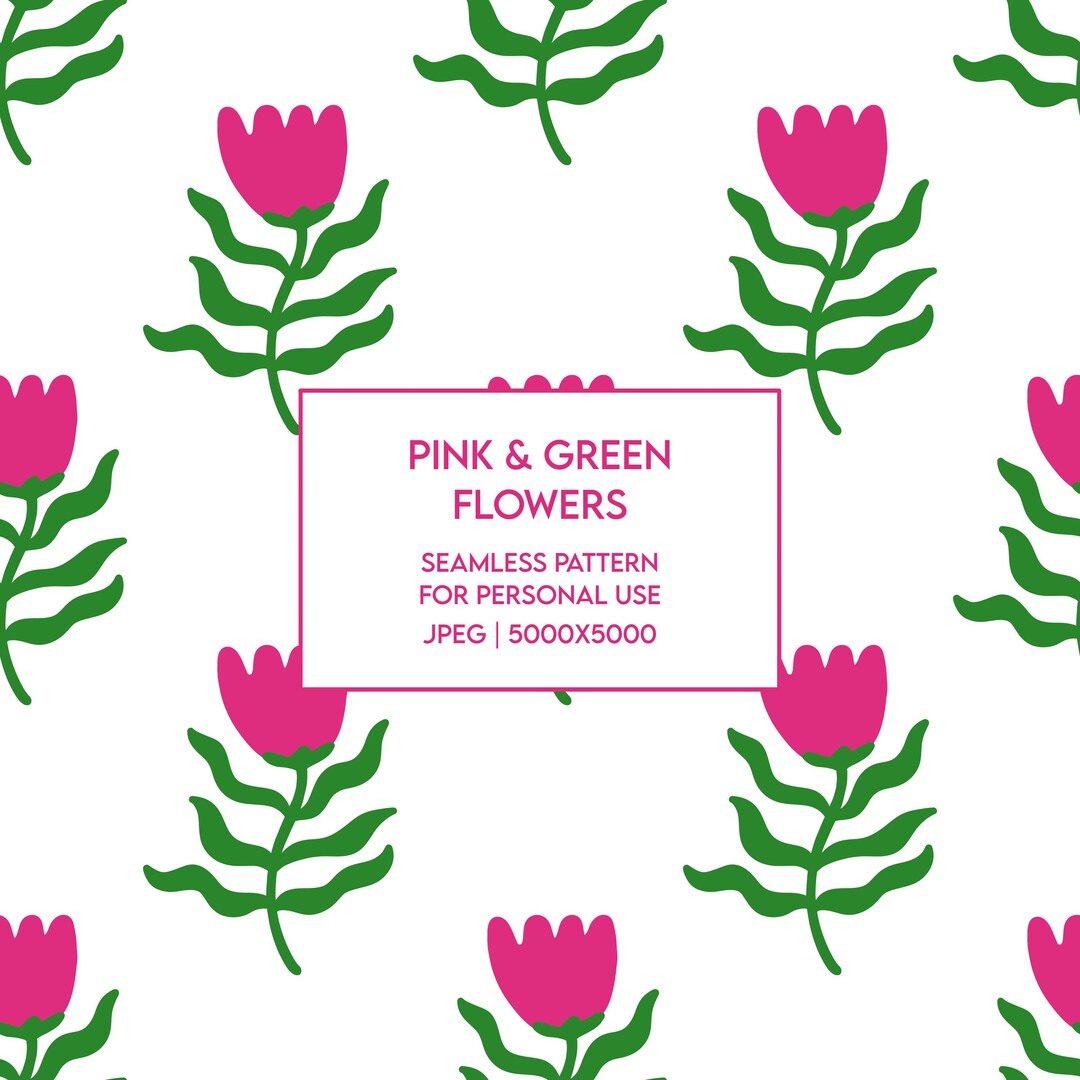 Pink & Green Floral Seamless Pattern | Digital Flower Pattern for ...