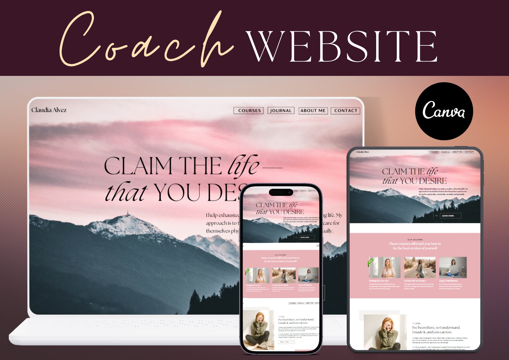 Canva Website Templates for Coach, Coaching Business Sky Pink Canva