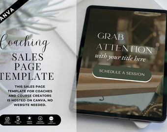 Coaching Sales Page Template, Online Course Sales Landing Page Template, Canva Website Template, Mobile optimized, no coding website