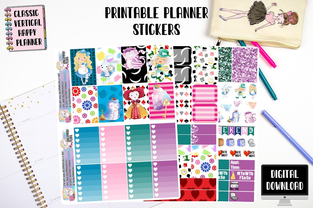 PRINTABLE Alice in Wonderland Weekly Kit Happy Planner Stickers ...