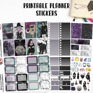 PRINTABLE Cool Witchy Girl Weekly Kit Happy Planner Stickers, Digital Planning Stickers, Digital Download Silhouette Cut Files, Halloween