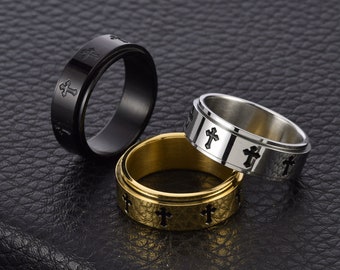 Black/Sliver/Gold Cross Rotatable ring, Spinner Rings, Anxiety Ring, Fidget Ring, Worry & Stress Relief Ring, Minimalism