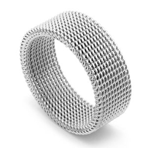 Titanium staal geweven buigbare mesh ringen, titanium stalen ring, eenvoudige paar band, trouwring paar ring, belofte ring, verlovingsring Zilver