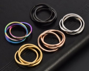 Bagues de couleur unie triple virole, bague en acier inoxydable, alliance simple, alliance pour couple, bague de promesse, bague de fiançailles