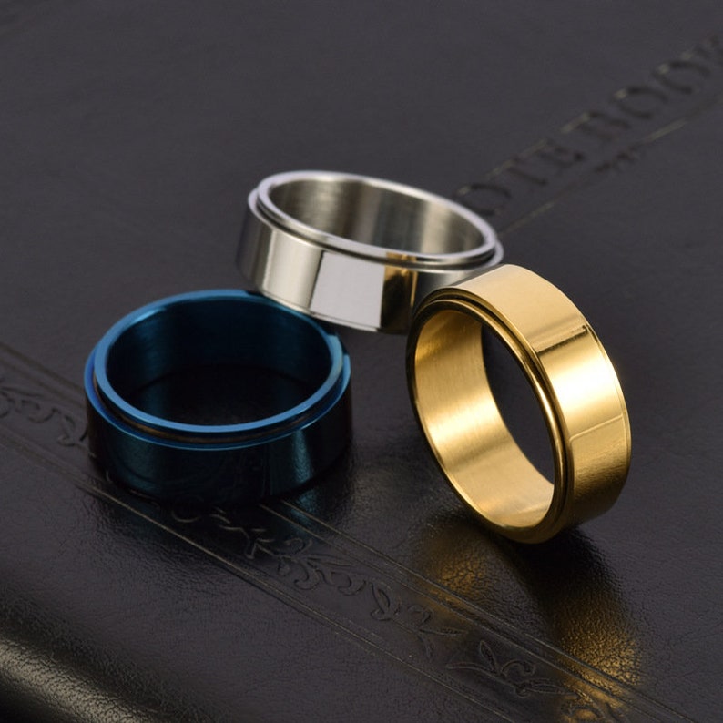 Wide Sliver/Gold/Black/Blue Spinner Stainless Steel Rings, Rotatable ring, Anxiety Ring, Fidget Ring, Worry & Stress Relief Ring image 3