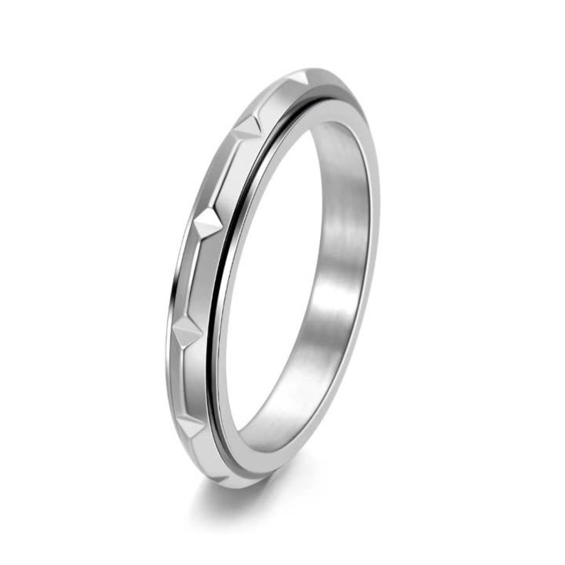 Aangepaste 3 mm dunne Rhombus Spinner Ring, Mnimalist Draaibare Ring, Titanium Stalen Ring, Stapelring, Angstring, Fidget Ring, Promise Ring afbeelding 4