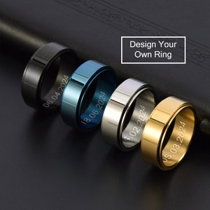 Wide Sliver/Gold/Black/Blue Spinner Stainless Steel Rings, Rotatable ring, Anxiety Ring, Fidget Ring, Worry & Stress Relief Ring