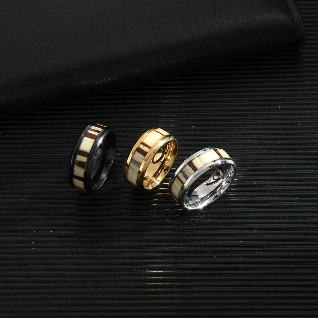 Drip Glue Bark Grain Rings, Wood Grain Stainless Steel Ring, Simple