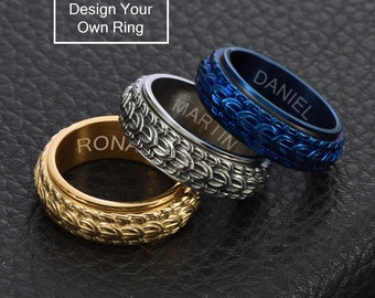 Custom Dragon Scale Spinner Ring, Sliver/Gold/Black Rotatable Ring, Titanium Steel Ring, Anxiety Ring, Fidget Ring, Decompression Ring