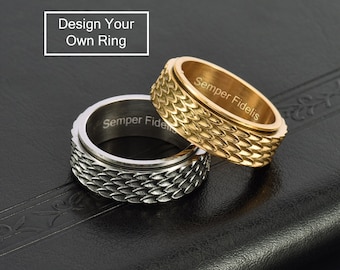 Custom Dragon Scale Spinner Ring, Sliver/Gold/Black Rotatable Ring, Stainless Steel Anxiety Ring, Fidget Ring, Worry & Stress Relief Ring