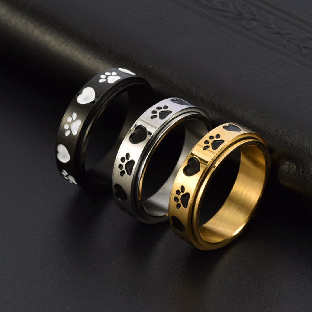 Heart and Dog Paw Cute Spinner Rings, Rotatable Stainless Steel Ring ...