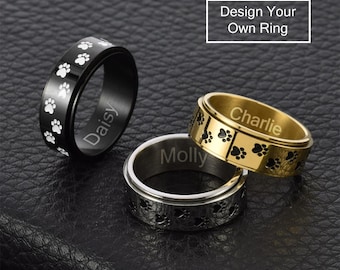 Personalised Dog Paw Footprints Rotatable ring, Cute Spinner Rings, Anxiety Ring, Fidget Ring, Worry & Stress Relief Ring, Minimalism ring