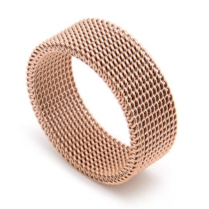 Titanium staal geweven buigbare mesh ringen, titanium stalen ring, eenvoudige paar band, trouwring paar ring, belofte ring, verlovingsring Roségoud