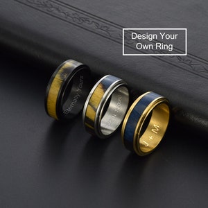 Custom Drop Bakelite Grain Spinner Stainless Steel Rings Sliver/Gold/Black Rotatable ring Anxiety Ring Fidget Ring Worry&Stress Relief Rings