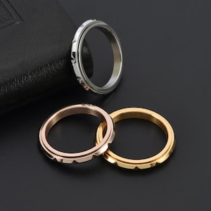 Benutzerdefinierte 3mm dünne Rhombus Spinner Ring, minimalistischen drehbaren Ring, Titan Stahl Ring, Stapelring, Angst Ring, Fidget Ring, Versprechen Ring Bild 3