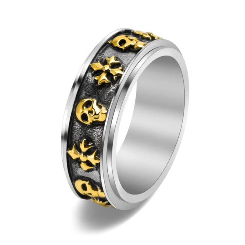 Custom Embossed Skull Crucifix Spinner Ring Sliver/gold Rotatable Ring ...
