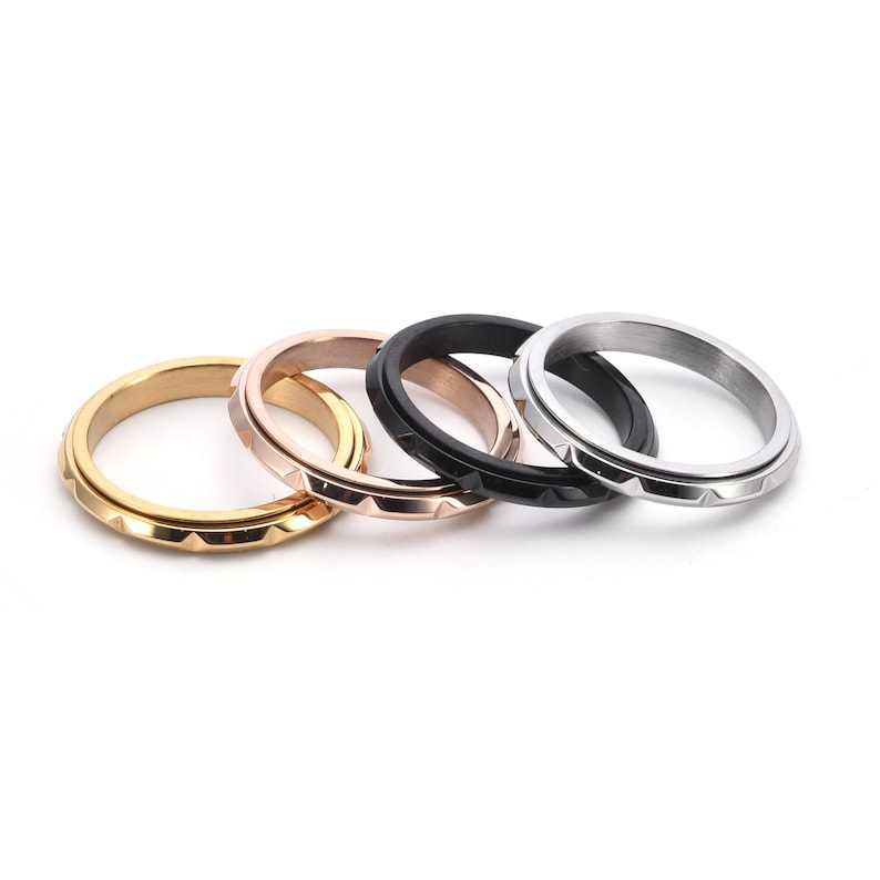 Benutzerdefinierte 3mm dünne Rhombus Spinner Ring, minimalistischen drehbaren Ring, Titan Stahl Ring, Stapelring, Angst Ring, Fidget Ring, Versprechen Ring Bild 8