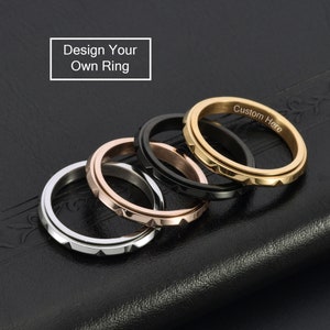 Benutzerdefinierte 3mm dünne Rhombus Spinner Ring, minimalistischen drehbaren Ring, Titan Stahl Ring, Stapelring, Angst Ring, Fidget Ring, Versprechen Ring Bild 1