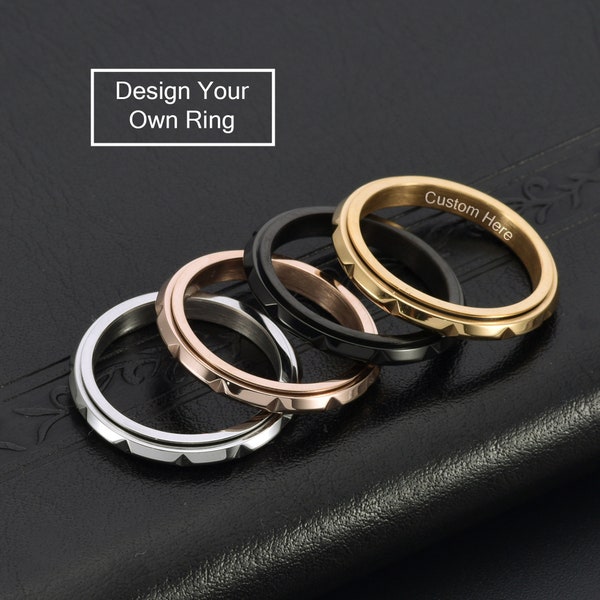 Benutzerdefinierte 3mm dünne Rhombus Spinner Ring, minimalistischen drehbaren Ring, Titan Stahl Ring, Stapelring, Angst Ring, Fidget Ring, Versprechen Ring