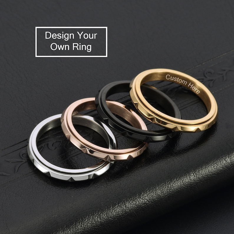 Aangepaste 3 mm dunne Rhombus Spinner Ring, Mnimalist Draaibare Ring, Titanium Stalen Ring, Stapelring, Angstring, Fidget Ring, Promise Ring afbeelding 1