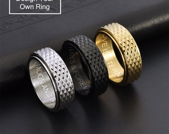 Faceted Diamond Cut Spinner Ring, Anxiety Ring, Fidget Ring, Titanium Steel Ring, Rotatable Ring, Worry & Stress Relief Ring, Ring for Men