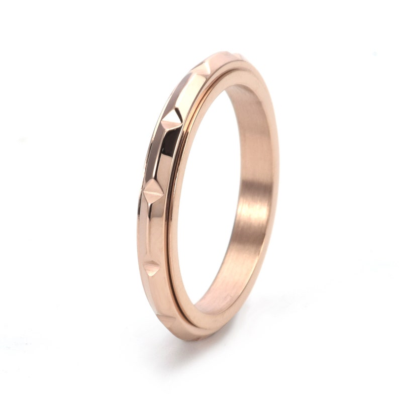 Aangepaste 3 mm dunne Rhombus Spinner Ring, Mnimalist Draaibare Ring, Titanium Stalen Ring, Stapelring, Angstring, Fidget Ring, Promise Ring afbeelding 7