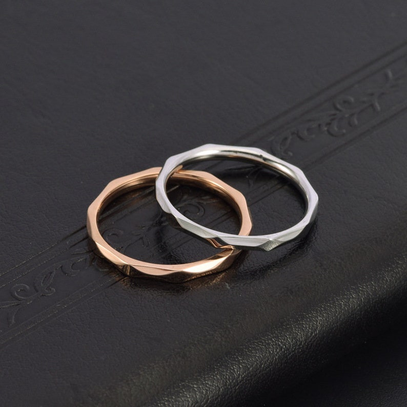 Diamond Cut Thin Stainless Steel Rings, Sliver/Rose Gold Ring, Simple Couple Band, Wedding Band Couple Ring, Promise Ring, Engagement Ring image 1